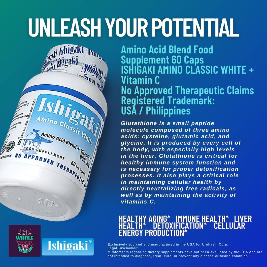 Pre-Order | Ishigaki® Amino Classic White / Amino Acid Blend + Vitamin C Food Supplement Capsule / 60 Veg.Caps | LTN 6241 | EXP 0927